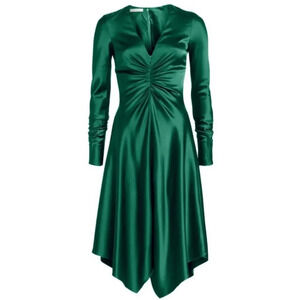 Jonathan Simkhai Satin Handkerchief-Hem Emerald Dress